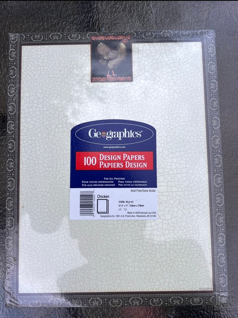 Chicken Design Paper Geographics 
8.5" x 11" 100 Sheets Acid Free All Printer,